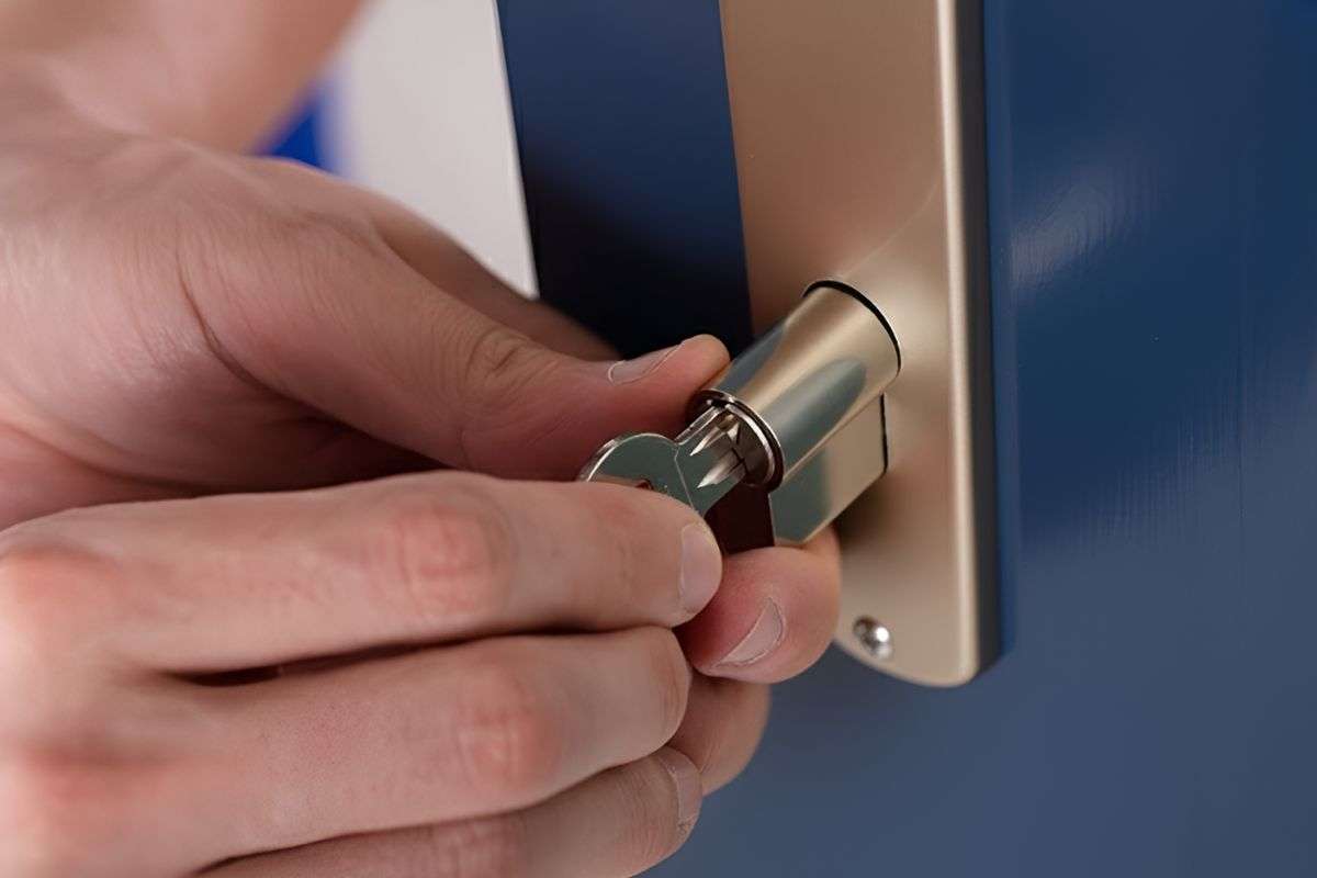 Residential locksmith rekeying door locks at a home in Tucson, AZ