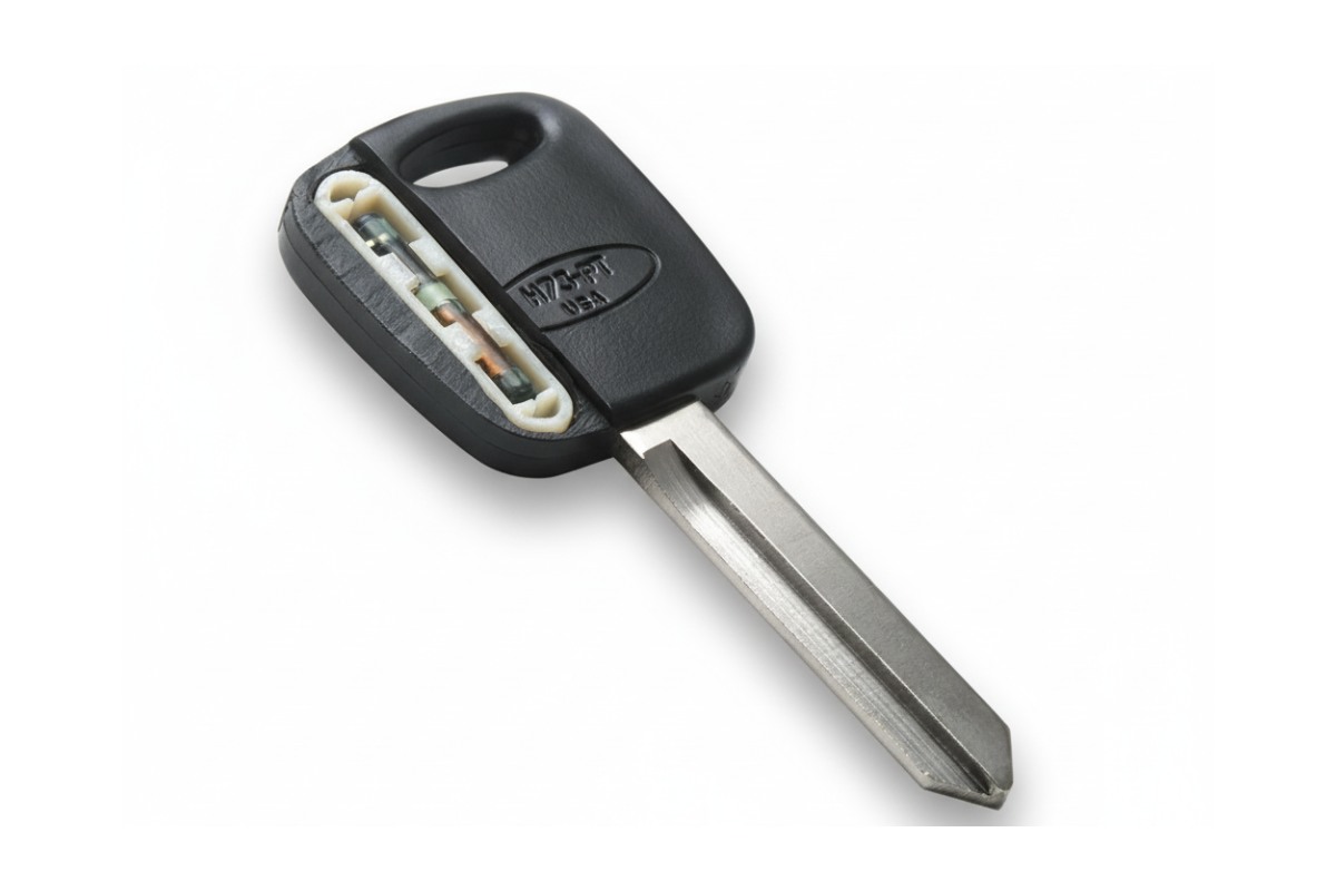 Automotive locksmith programming a car key with a laptop inside a vehicle in Tucson, AZ