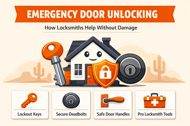 Emergency door unlocking infographic by Discount Locksmith of Tucson