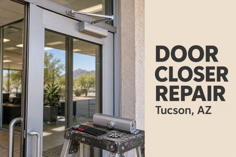Door closer repair in Tucson on a commercial glass door